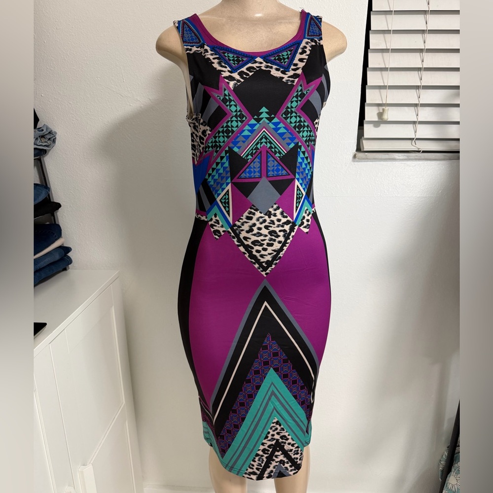 Jealous Tomato Purple and Black Geometric Midi Dress
